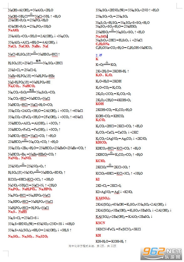 高中化学方程式大全打印版